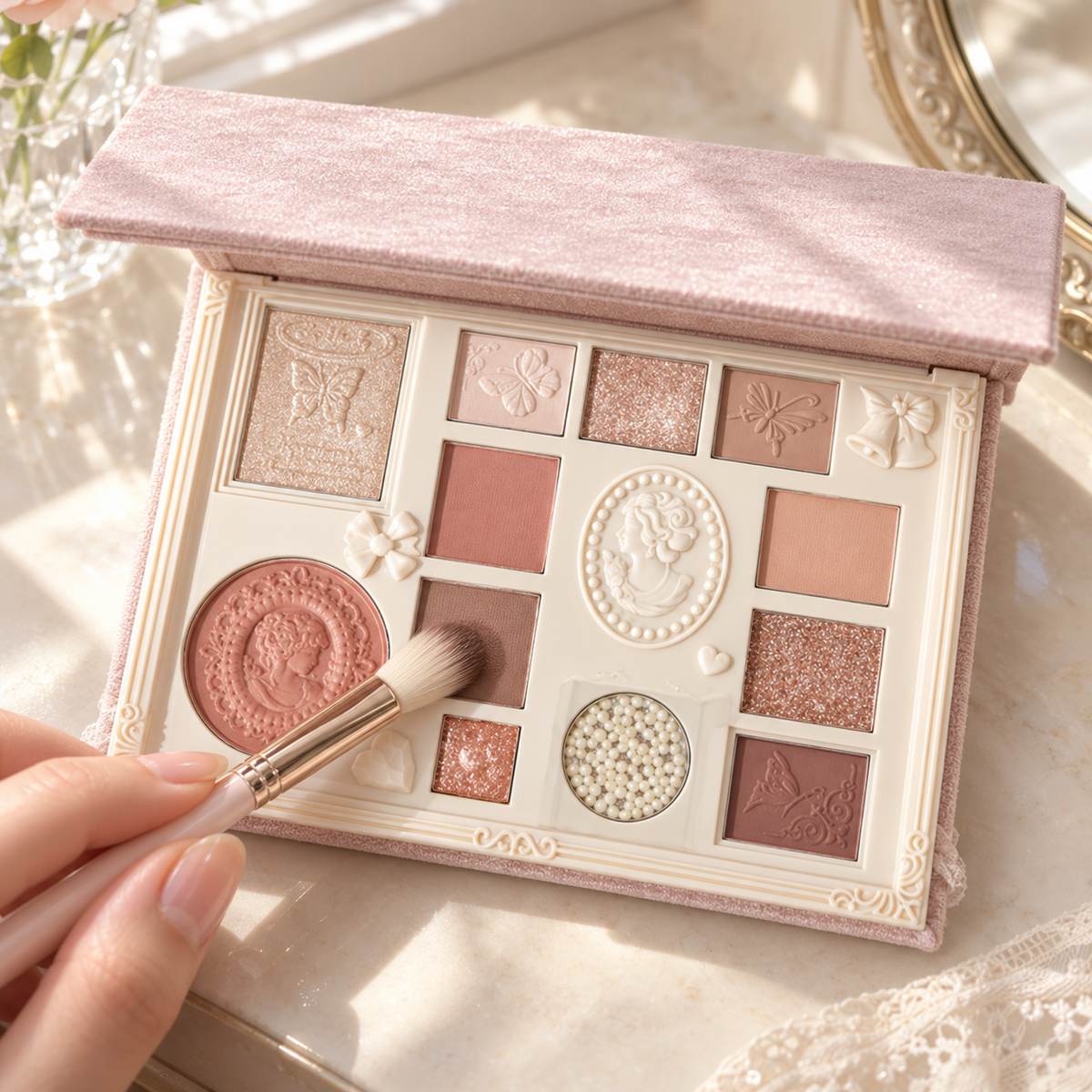 🎀 Eyeshadow Palette | Velvet Powder | Party-Ready | Her | Lace Shimmer