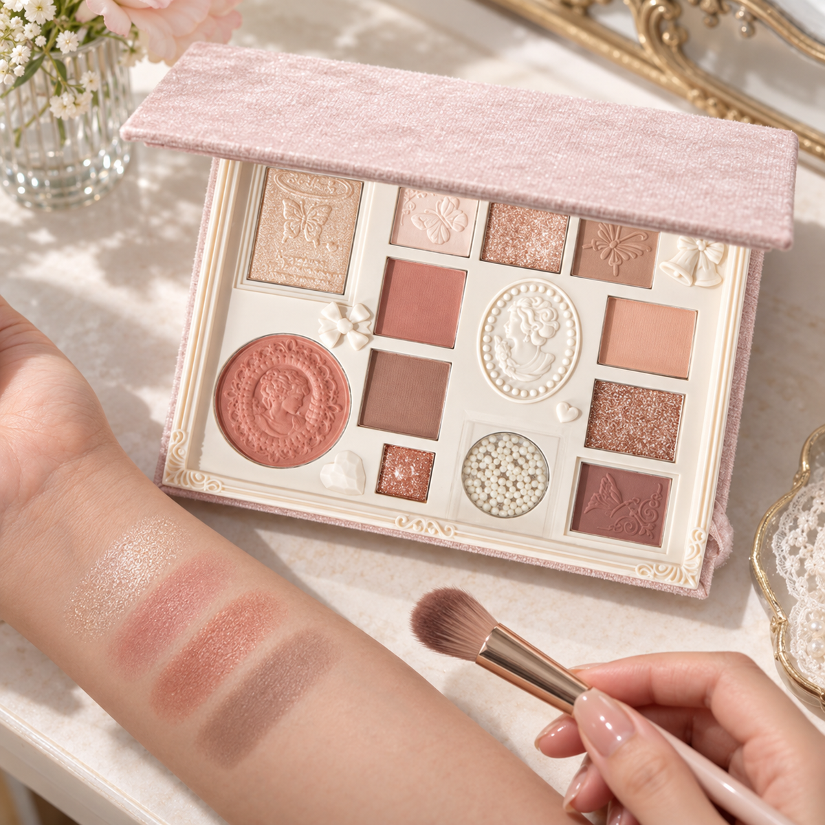 🎀 Eyeshadow Palette | Velvet Powder | Party-Ready | Her | Lace Shimmer