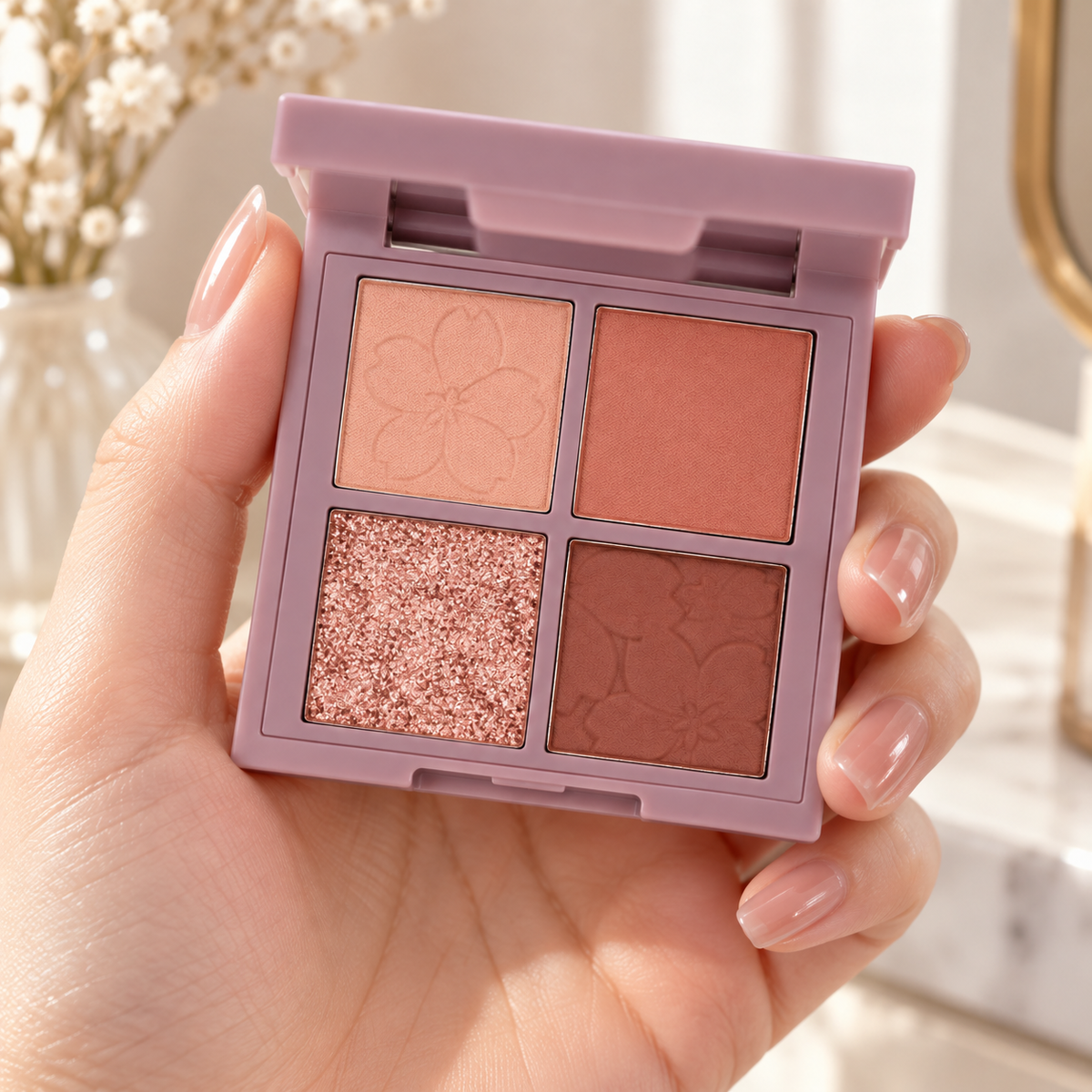 🌸 Eyeshadow Quad | Silky Powder | Date-Night | Her | Rosy Sparkle